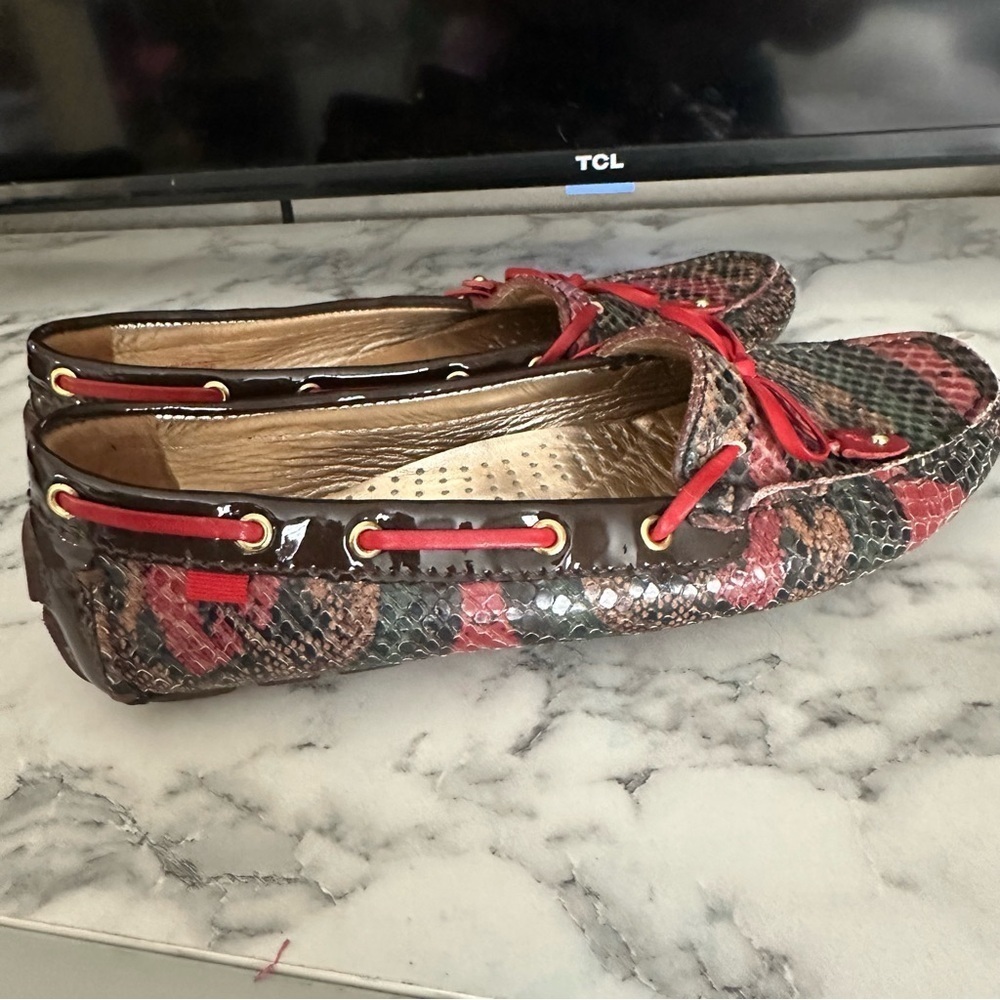 Marc Joseph New York Cypress Hill Exotic Leather Driving Loafers Sz 7 Red Brw - Picture 7 of 11